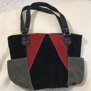 Clark Suede and leather black red and gray purse